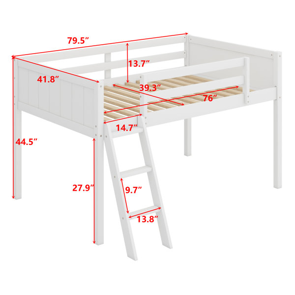 Harriet Bee Twin Size Wood Low Loft Bed With Ladder, Ladder Can Be ...