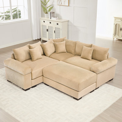 Canapé modulaire surdimensionné surdimensionné en nuage, canapé modulaire convertible avec accoudoirs très larges à assise profonde, 10 coussins décoratifs en velours côtelé de qualité supérieure, conception ergonomique, assemblage facile, pour les salons, chameau