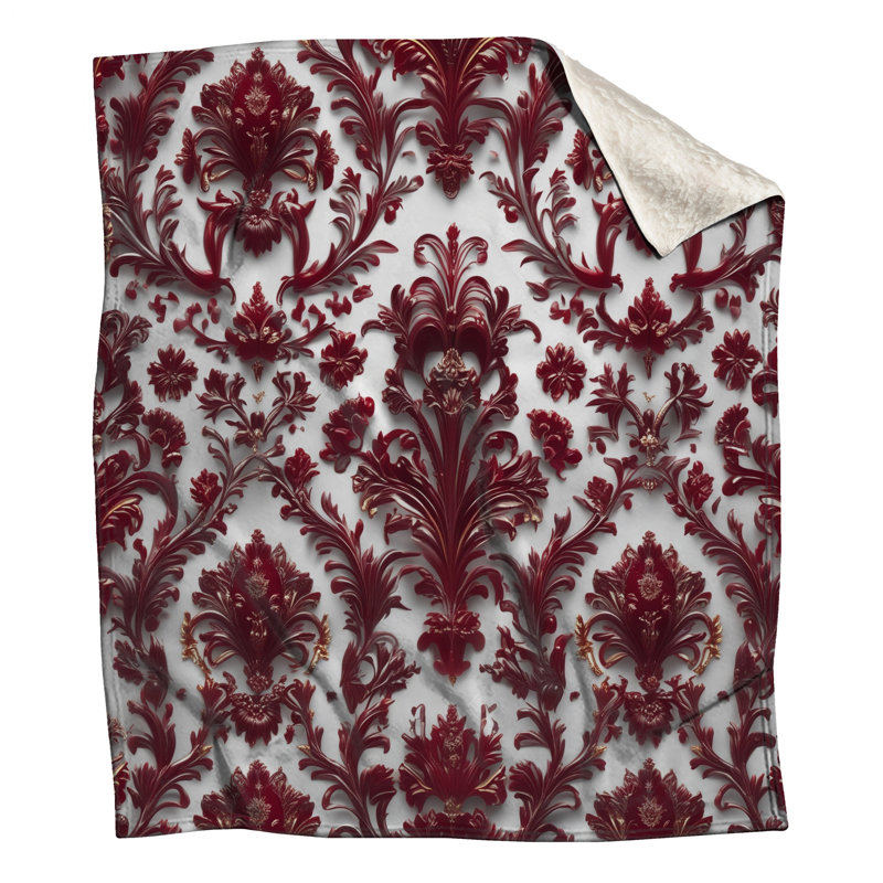 Couvertures damassées rouges ornées, L 60 po x H 80 po