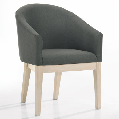 Ensemble de 2 chaises d'appoint tonneau en tissu gris avec pieds en bois de chêne massif, confortables et élégantes pour les intérieurs modernes