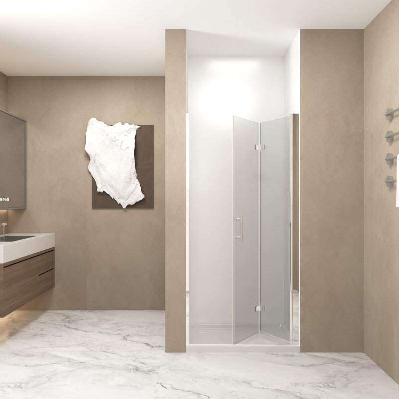 35-34 "X 72" Bifold Shower Door, 1/4"(6Mm) Tempered Glass, Chrome Aluminum Frame, Explosion Proof Film, Chrome