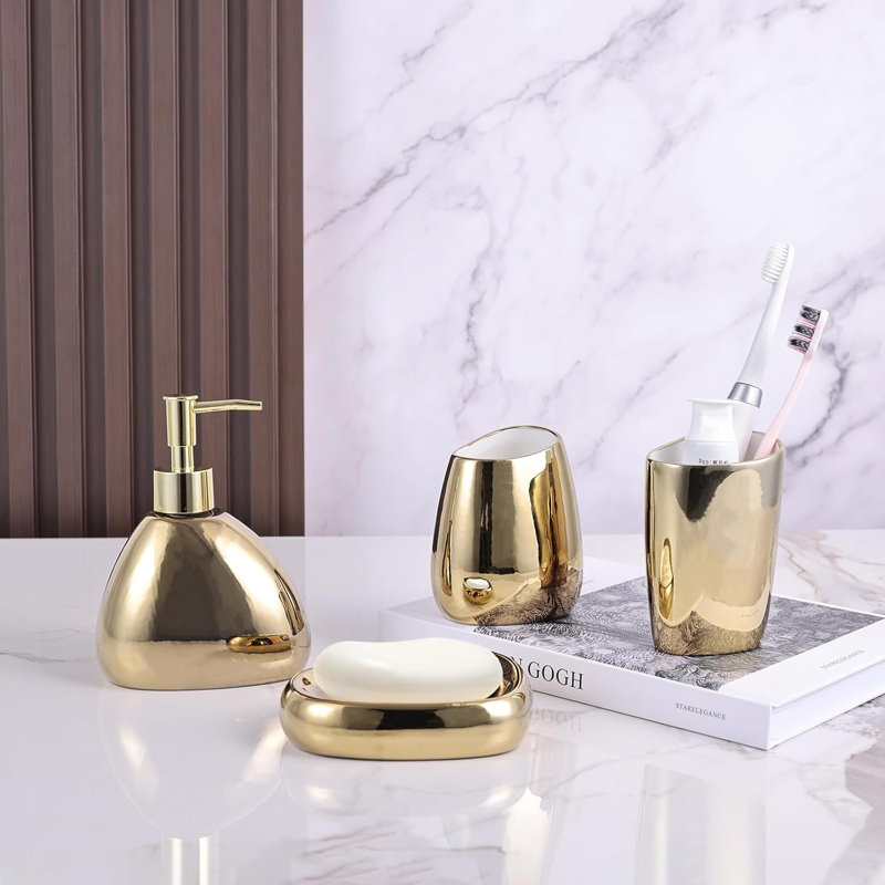 Elegant 4-Piece Electroplated Ceramic Bathroom Set