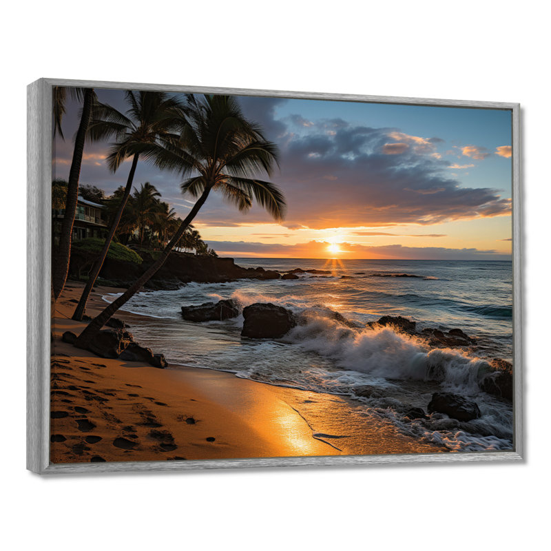 «Aloha Tropical Dreamscape I - Maui», art mural, H 30 po x l 40 po x P 1,5 po, Encadrement argenté