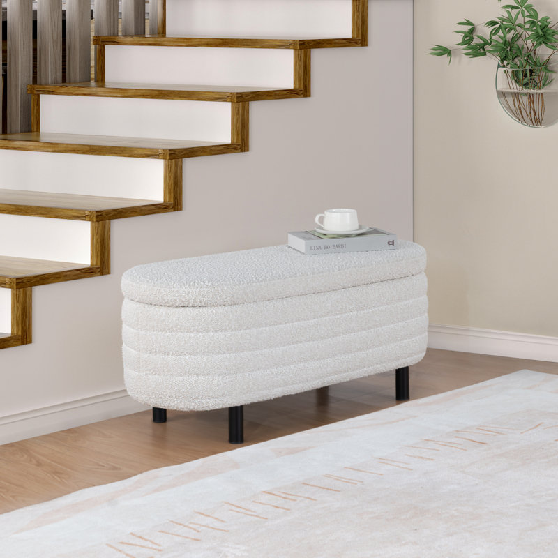 Eilhard Boucle Upholstered Storage Bench, White