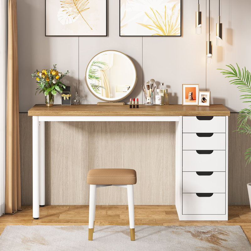 Bureau 47 po avec 5 tiroirs, Noyer/blanc