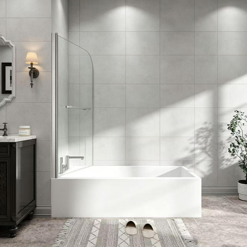 31 po x 32 po x H 55 po H flexible 180 ° Porte de douche pivotante réversible sans pare-baignoire, verre trempé 1/4 po (6 mm) avec nettoyage facile et bâton anti-déflagrant