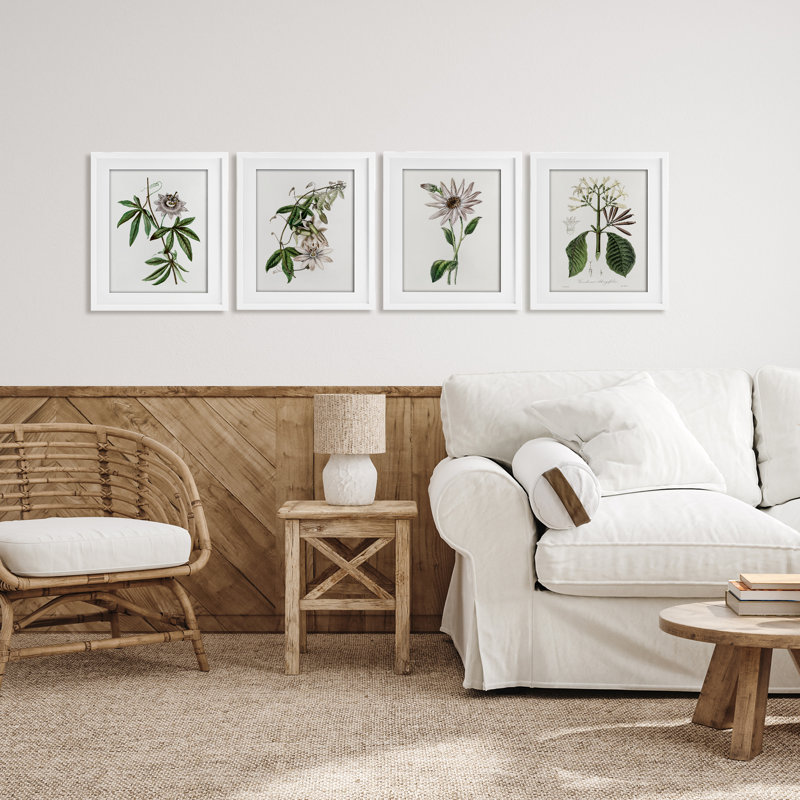 Ensemble de 4 reproductions encadrées sous verre variées, par CAD Designs, H 16 po x l 13 po, Cadre blanc côtier