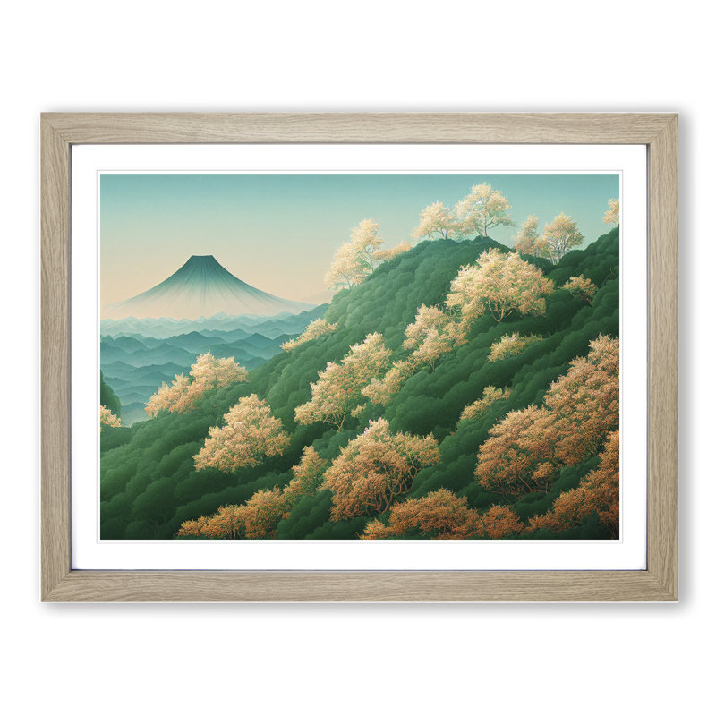 Retro Japanese Forest Vol.1 - Single Picture Frame Painting, 25cm H x 34cm W x 2cm D, Oak Framed