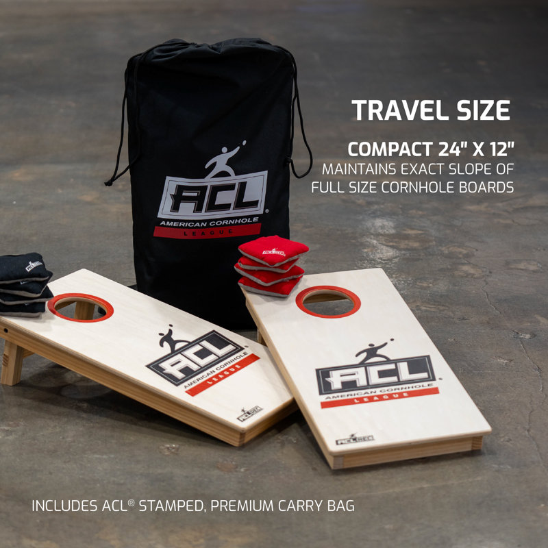 Portable Mini Cornhole Boards with Red and Black Bags