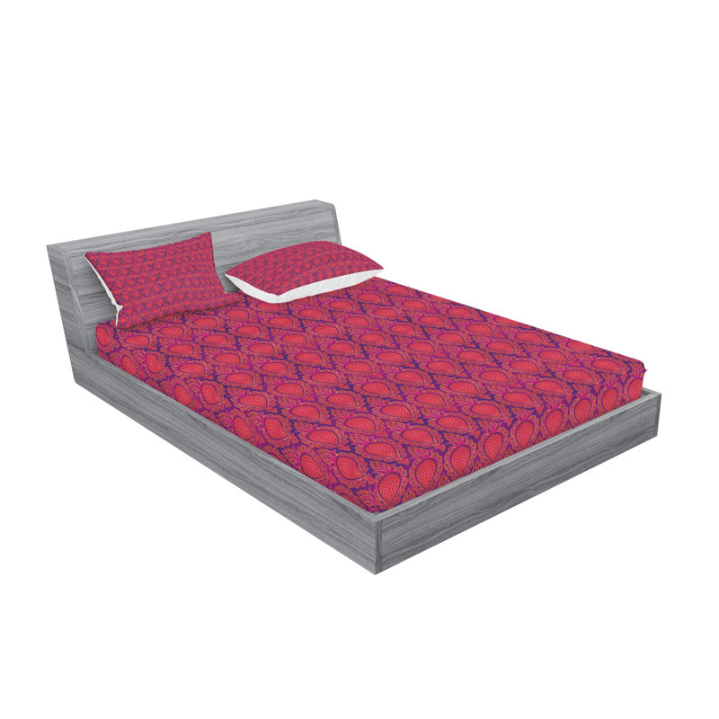 Ambesonne Fuchsia Fitted Sheet & Pillow Sham  Set,  Purple and Dark Pink, California King Sheet Set with 4 Pillowcases