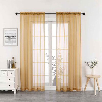 Woven Trends Crystal Sheer Voile 52"W X 84"L Solid Rod Pocket 2 Pack Panels, Gold