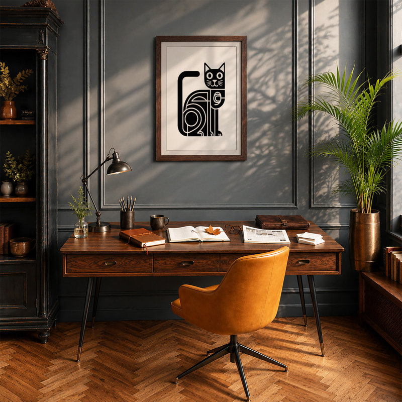 Cat Geometric - Framed Print, Walnut, A1 - 84.1 x 59.4 cm
