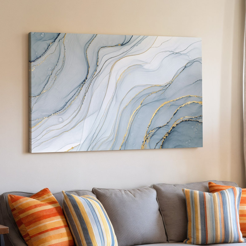 Toile d'une composition abstraite sereine avec de douces vagues fluides d'art mural translucide blanc et gris pâle entrecoupées d'art mural sur toile