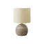 Lampe de table Addy, base sphérique texturée en résine beige, grand abat-jour en lin-117054161