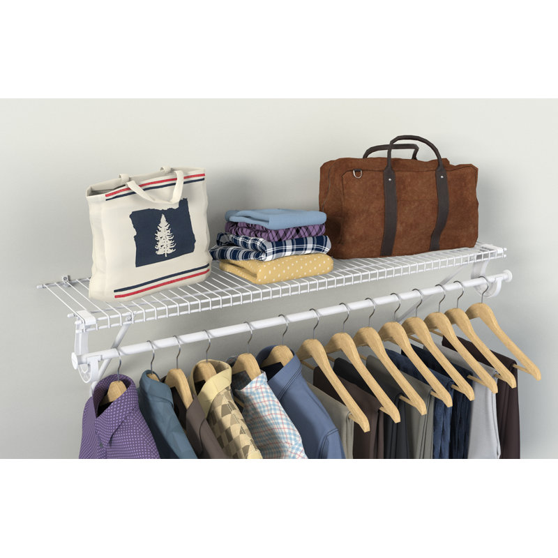 White Metal Wire Shelf Kit with Closet Rod, 48W x 12D x 6H