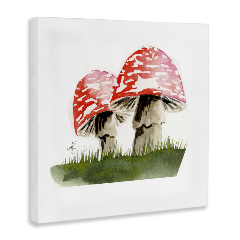 Art mural sur toile, "Red Mushroom pair" par Alexandria Gilbert Kincaid, H 17 po x l 17 po