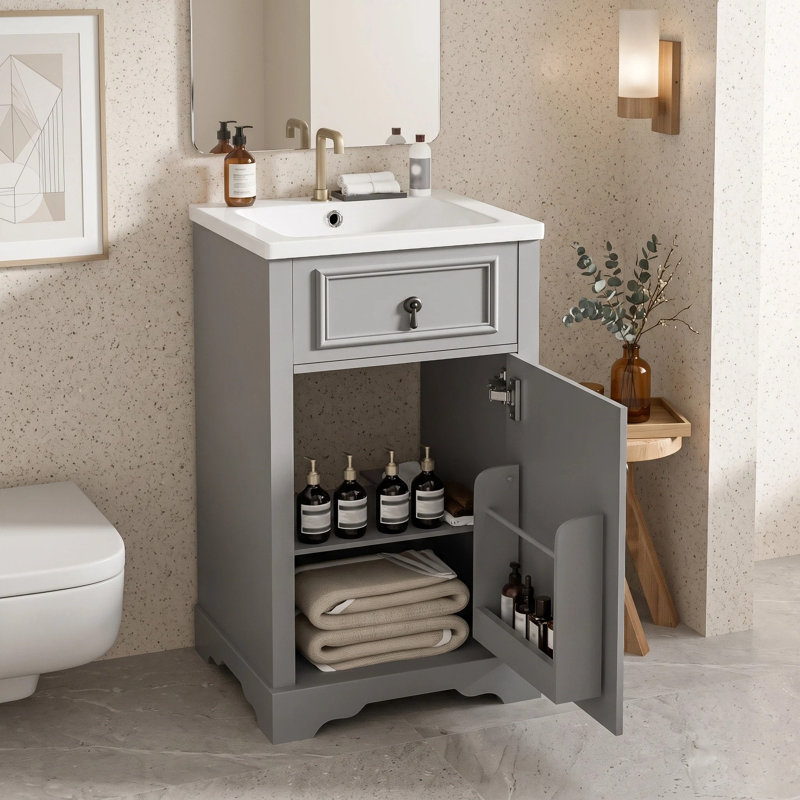 Ensemble de meuble-lavabo compact autoportant compact, Gris