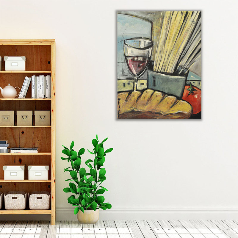 «Wine Bread And Pasta», reproduction d'art sur toile, H 20 po x l 16 po