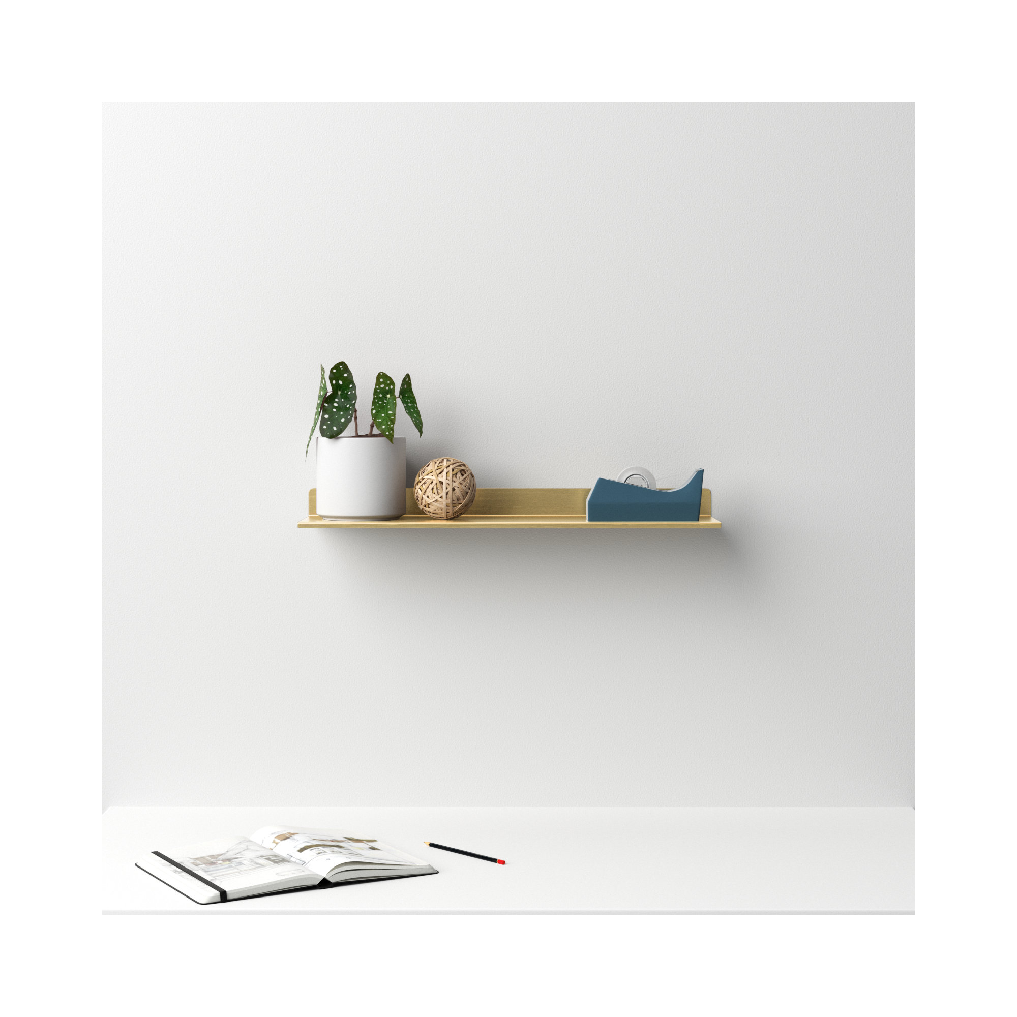 Maja Metal Wall Mounted Floating Display Shelf, Gold, 2" H x 24" W x 6" D