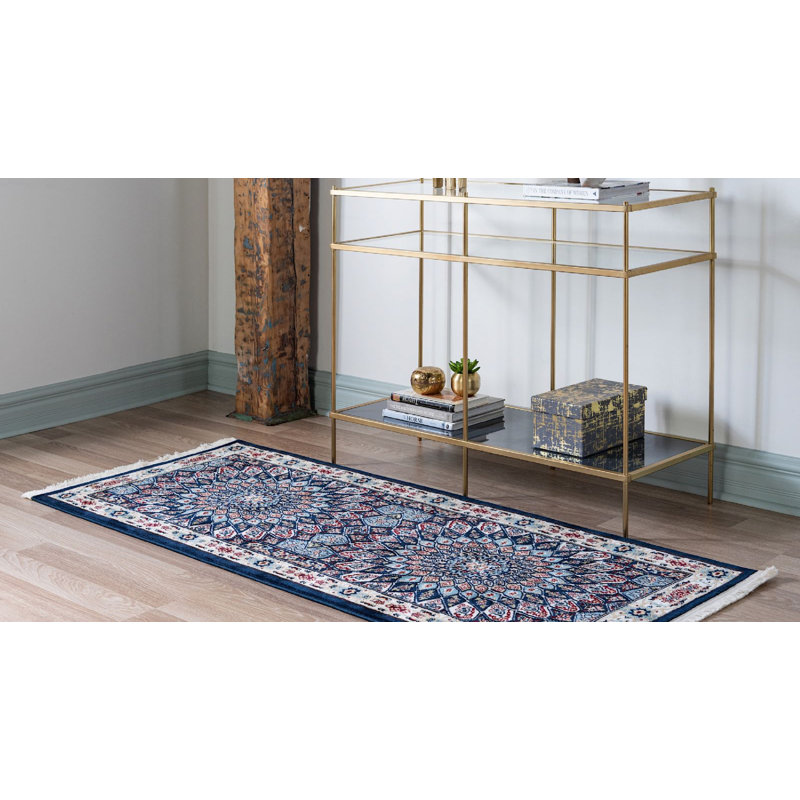 Tapis traditionnel Kelayeh couleur denim, Tapis de couloir 2 pi 6 po x 6 pi