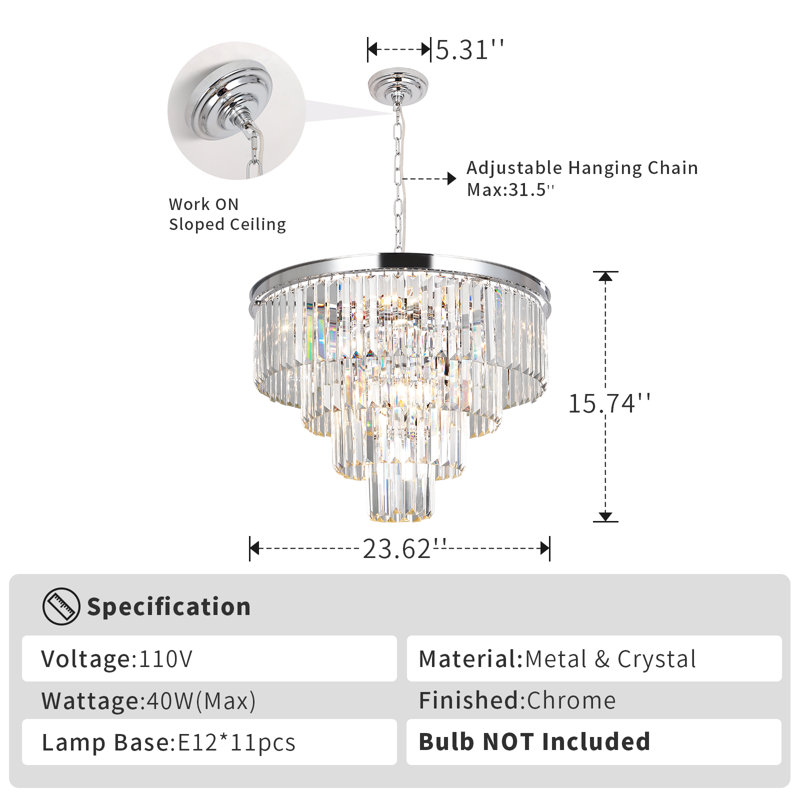 Chandelier, 45cm H 60cm W 60cm D, 4 Tiers