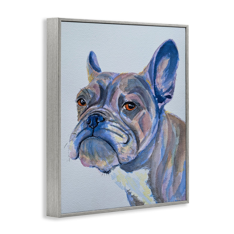 Bulldog Watercolor Portrait Framed Giclee, design by Tatiana Roberts, 30" H x 24" W, Farmhouse Grey Framed Giclee