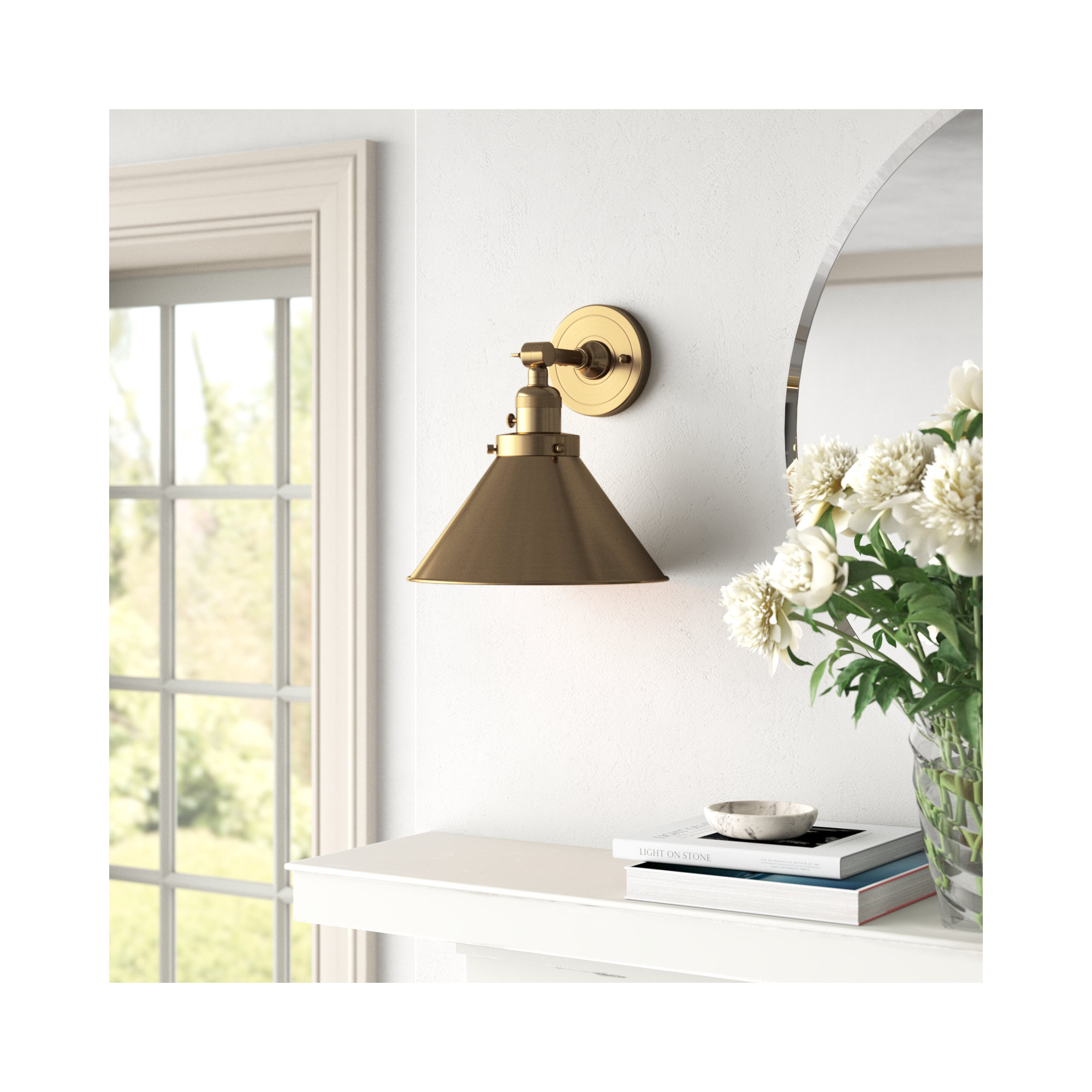 Dillon 1 - Light Dimmable Armed Sconce, Antique Brass, Antique Brass, 3 W LED Vintage Dimmable Bulb