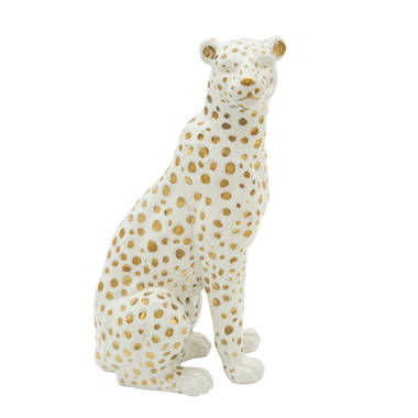 Leopard Statue Cheetah Figurine Brass Art Crafts for Home Office Shelf Decor