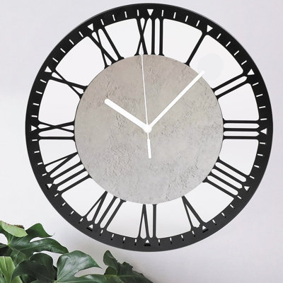 10" Round Iron Wall Clock with Silent Quartz Movement, Roman Numerals, UV-Printed Design