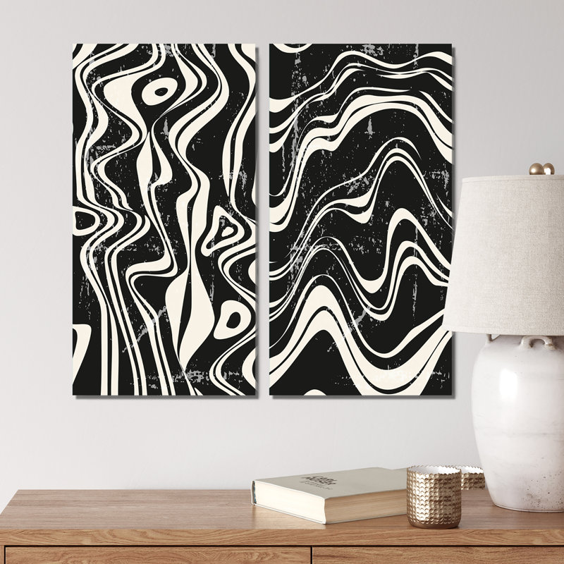 Ensemble de peintures monochromes 70S Minimal Geometrics II - 2 pièces, Toile tendue, H 20 po x l 24 po x P 1 po