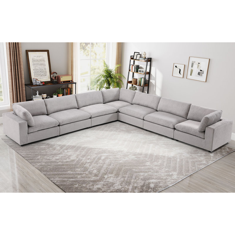 Ensemble de conversation modulaire 7 pièces avec rembourrage doux 7 pièces, Gris chenille