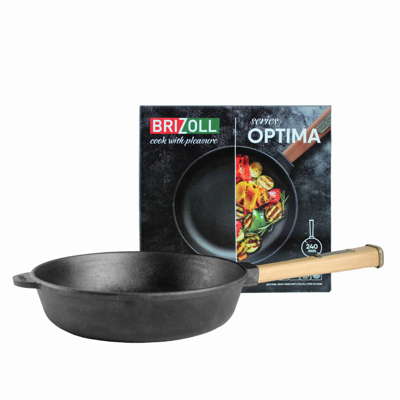 10.2" Black Cast Iron Frying Pan with Wooden Handle