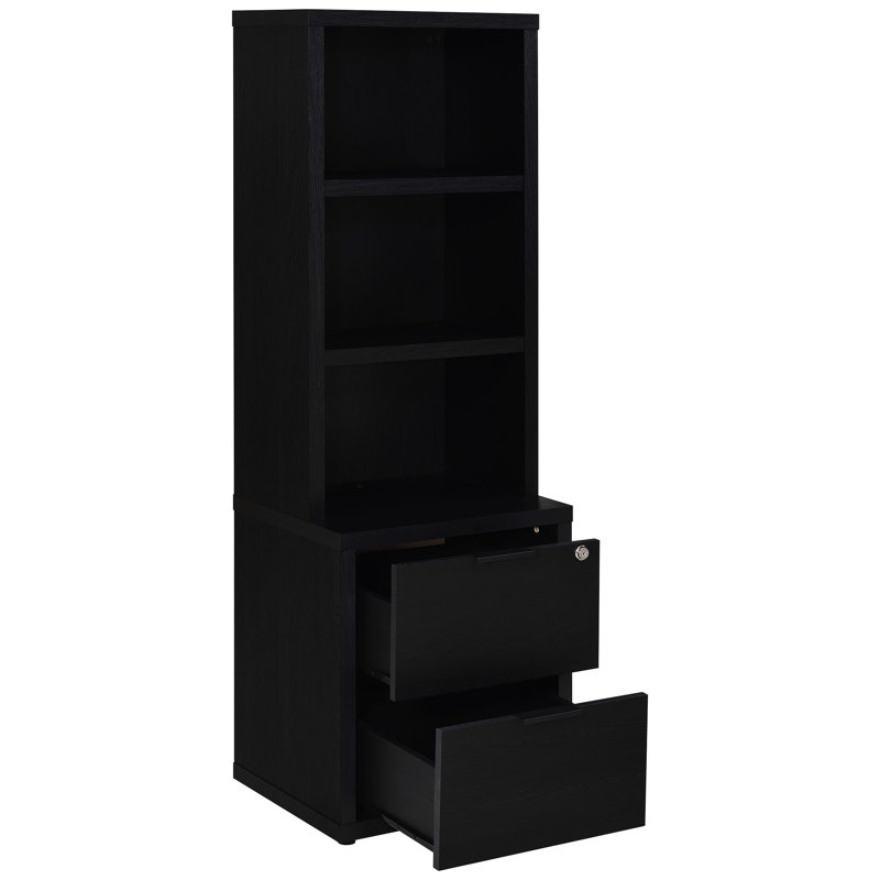 Bibliothèque noire avec 3 tablettes, port et tiroir verrouillable, grain de bois de manguier, bois d'ingénierie, grattoir, convient à l'espace de vie principal, 19,73 pouces de profondeur, 15,61 de largeur, 60,08 de hauteur, 60,97 livres