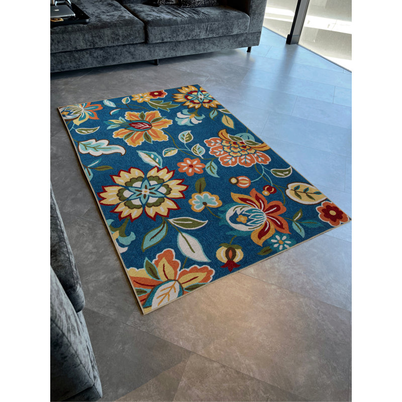 Tapis en polypropylène imprimé floral jaune Bethesde, Rectangle 5 pi 2 po x 7 pi 7 po