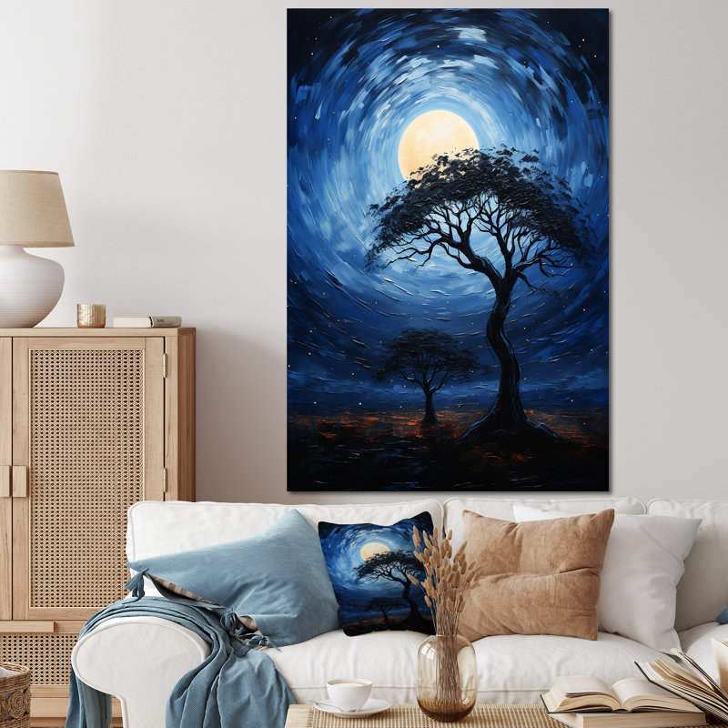 Arbre bleu africain Serengeti 3 - Art mural africain, Toile tendue, H 20 po x l 12 po