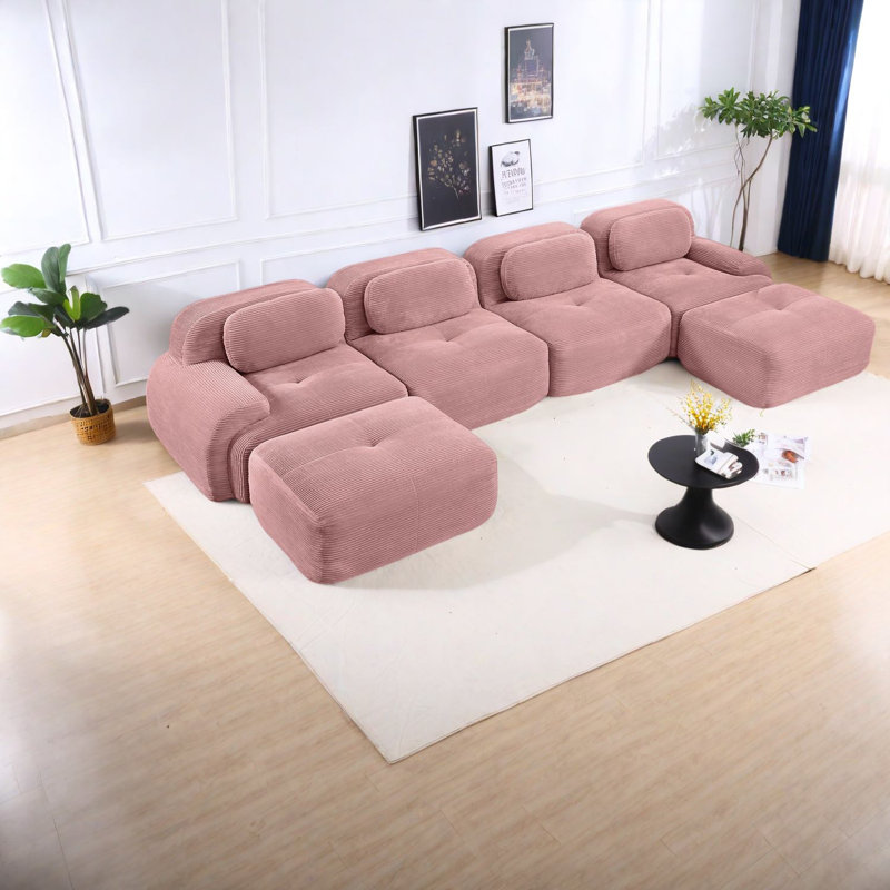 Canapés ergonomiques modulaires, velours côtelé rose, design moderne pour les salons