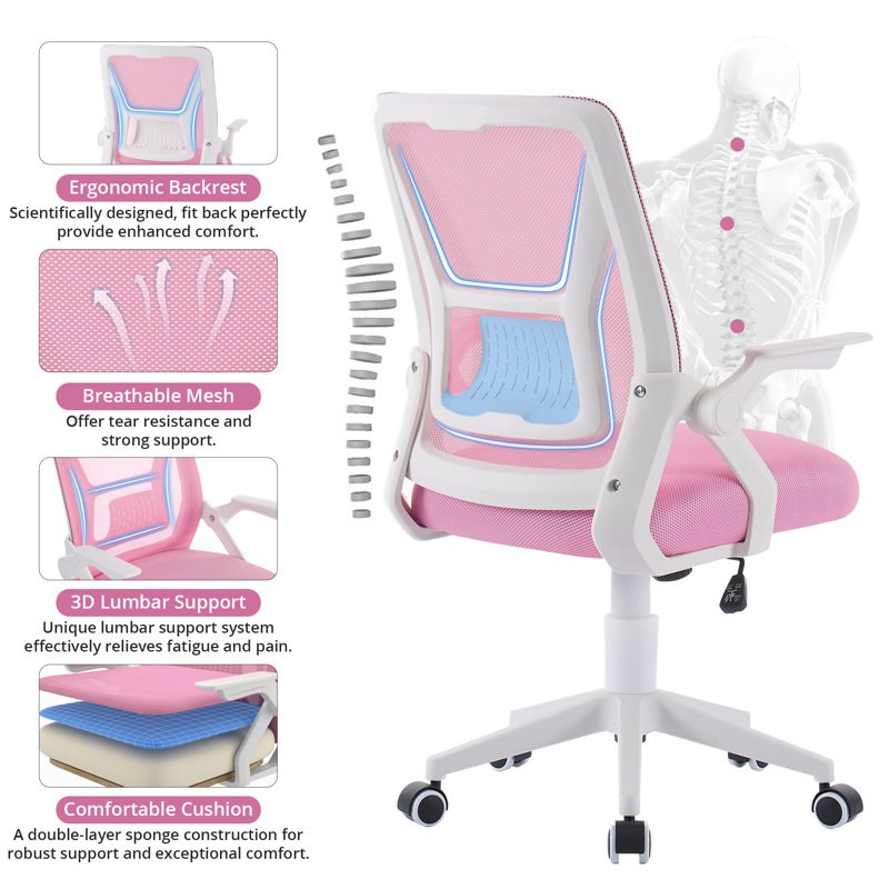 Ensemble de 2 chaises de bureau, chaises de bureau modernes pour bureau personnel, chaises d'ordinateur roses, Rose/Blanc