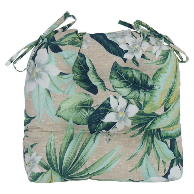16-Inch Rounded Back Outdoor Tufted Chair Cushions (Set Of 2), Tan/Green/Blue/Tahiti Breeze Floral