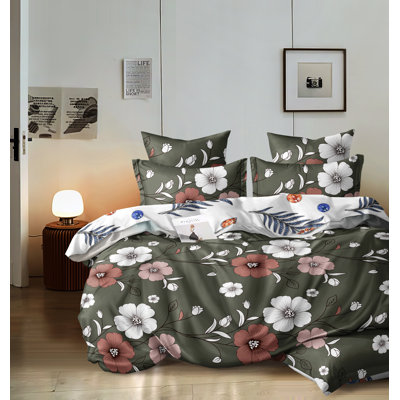 5-Piece Sage Green Floral Duvet Cover Set with Throw Pillow Covers, Vintage Botanical Comforter Cover with 4 Corner Ties, Soft Microfiber, Pet Friendly & Wrinkle Free