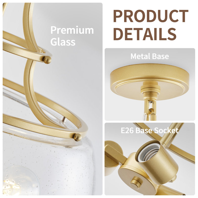 Lustre 3 lumières avec abat-jour en verre transparent, industriel / rustique / campagnard, 3