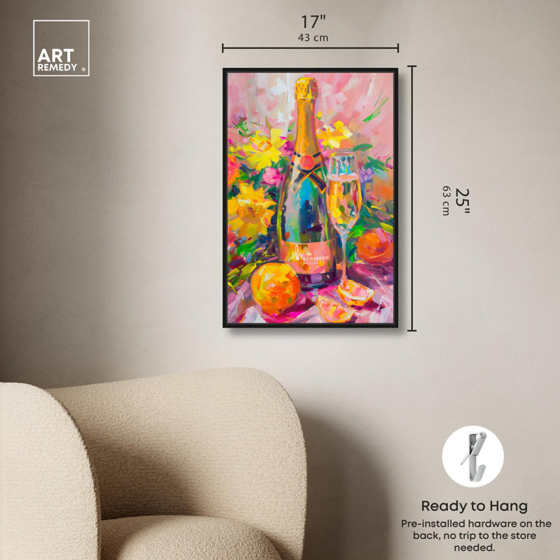 «Champagne and Citrus Canvas Drinks and Spirits», art mural par Art Remedy, Cadre noir, H 16 po x l 11 po