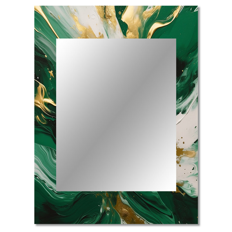 Green and Gold Serene Cascade II - Abstract Large Wall Mirror, Modern Decorative Mirror, Printed Metal Art, 40" x 30"