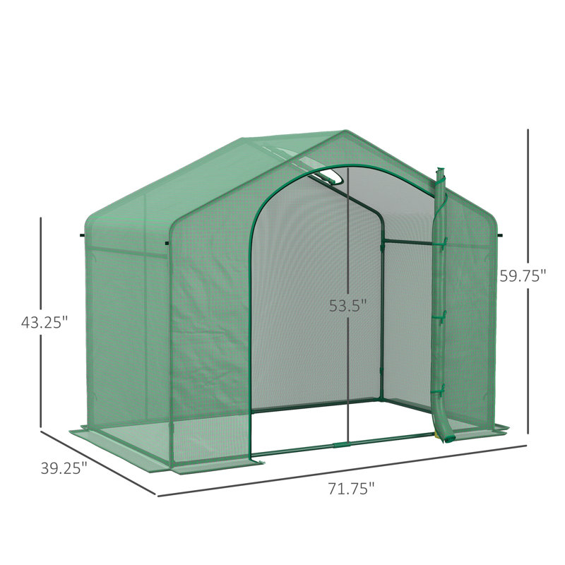 Serre portative Outsunny 1,83 m x 0,91 m x 1,52 m avec bâche en PE, structure en acier, porte zippée et ventilation supérieure pour le jardinage