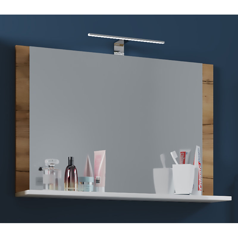 Elverda Flat Mirror with Shelves, 55cm H x 80cm W, Brown/White