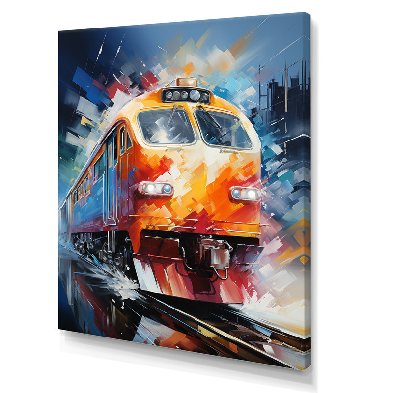 Abstrait train vibrant mouvement III - art mural moderne sur toile, H 32 po x l 16 po x P 1 po, Toile tendue