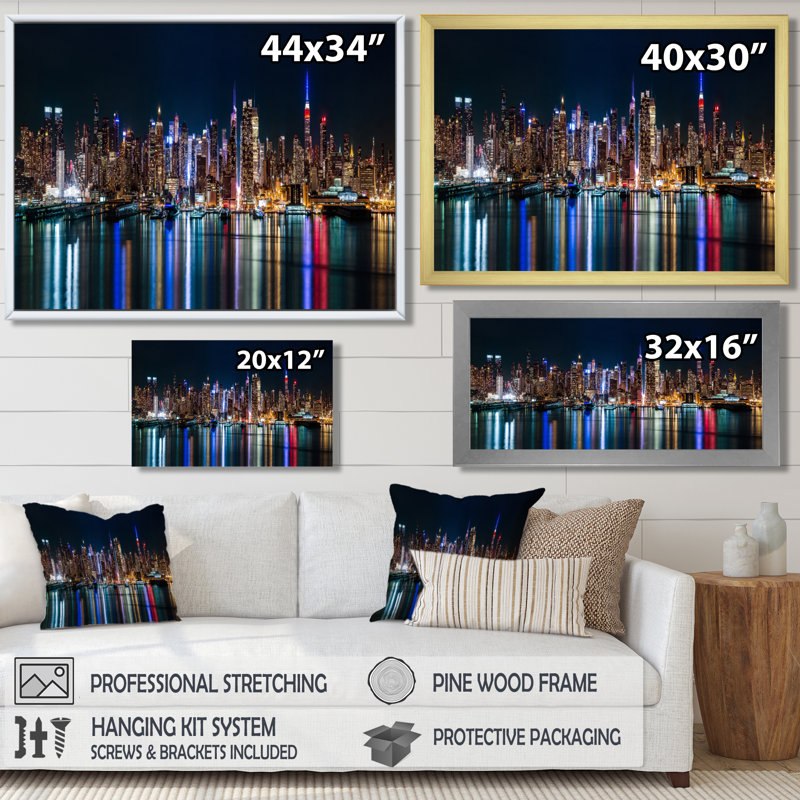 " New York Midtown Night Panorama ", 30" H x 40" W, Wrapped Canvas, No Frame