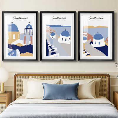 Santorini Greece I  -Custom Framed  Premium Print W Matt - 3 Pieces