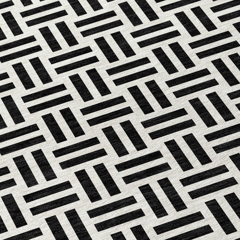 Black Geometric Synthetic Rectangular Indoor/Outdoor Rug 2'6" x 3'10"