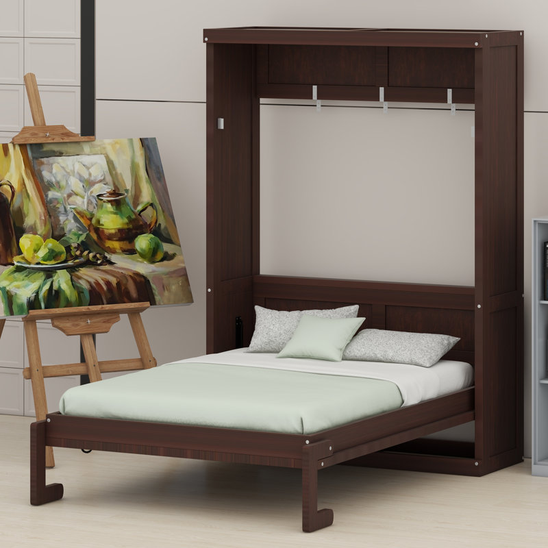 Fold-Down Murphy Bed Concealed within Multi-Functional Cabinetry, Espresso