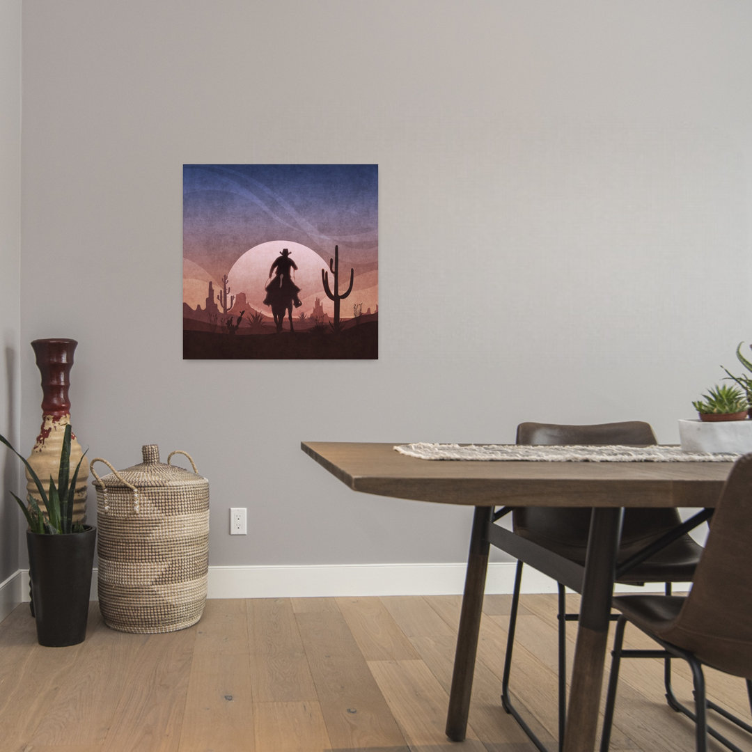 Desert Cowboy Sunset Retro Vintage Abstract Cactus Landscape Sunset Wall Art Print